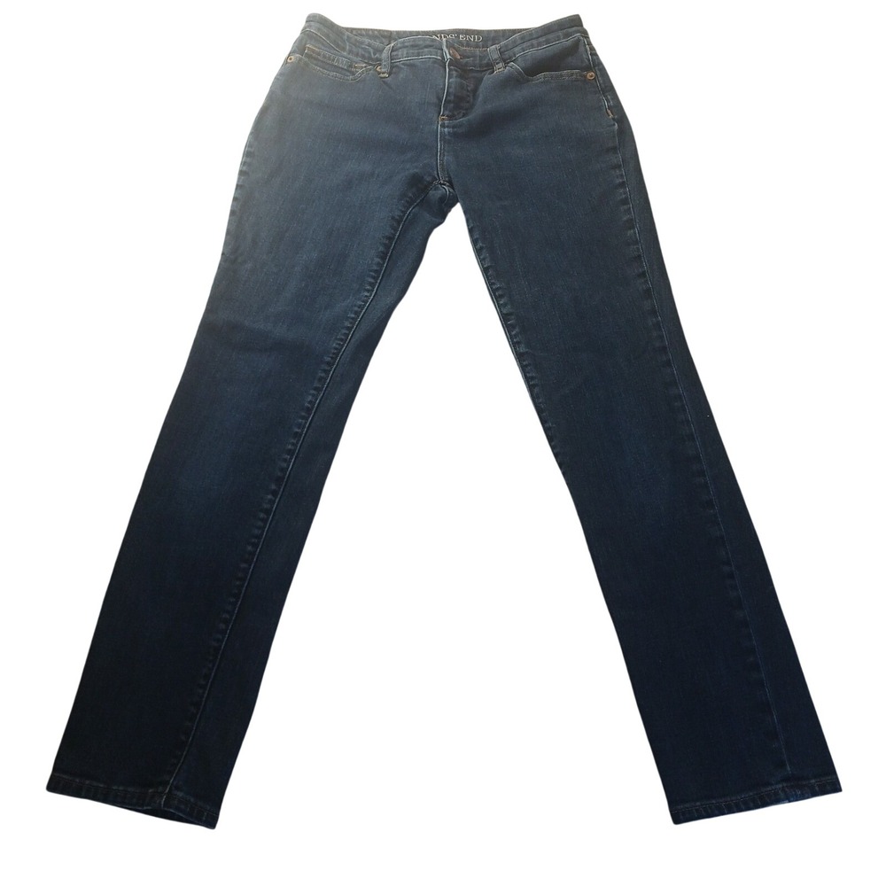 Lands End Low Rise Slim Jean NUT-100 Womens 4 Dark Wash Minimalist Preppy Denim